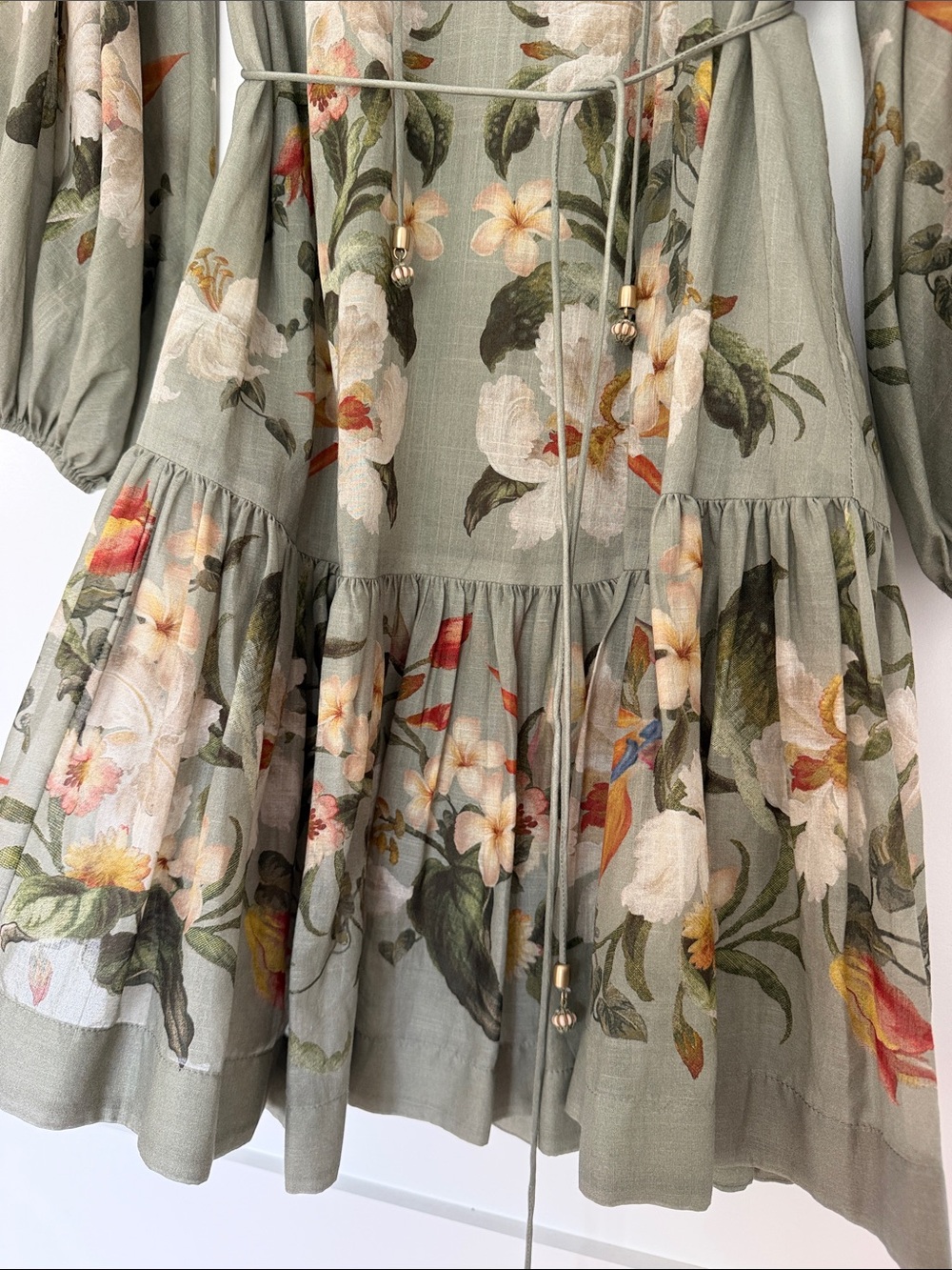 Zimmermann Boho Floral Dress in Sage Green - Picture 2 of 12